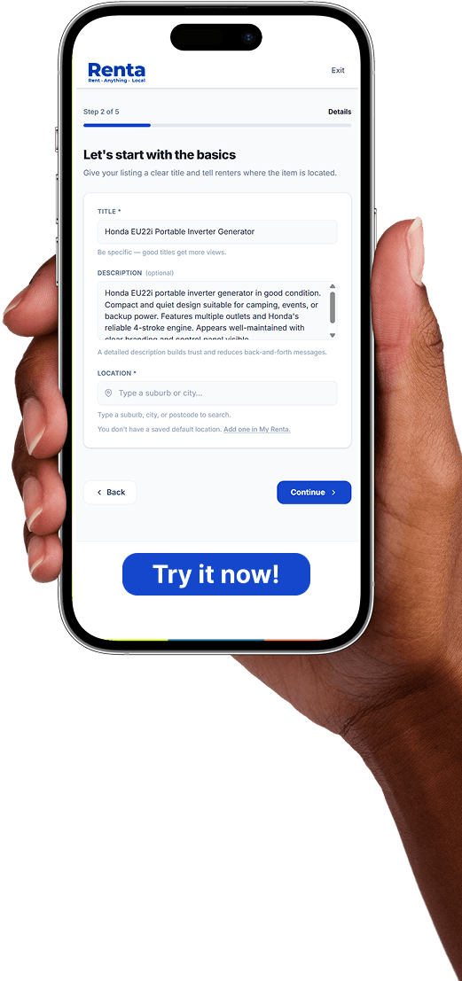 Renta listing creation flow on iPhone